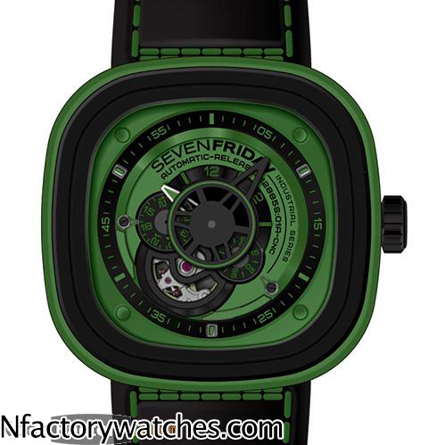 3A七個星期五 SevenFriday P1/05 綠色 綠色錶帶皮帶 藍寶石水晶玻璃 316L不鏽鋼