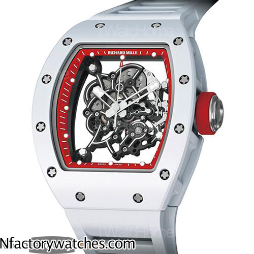 3A理查德·米勒Richard Mille RM 055 白紅款商品 骷髅錶盤 白色膠帶錶帶 藍寶石水晶玻璃 