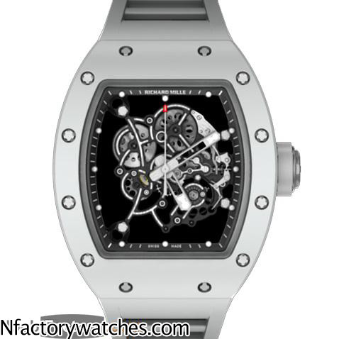 3A理查德·米勒Richard Mille RM 055 316L不鏽鋼 藍寶石水晶玻璃 骷髅錶盤 白色膠帶錶帶