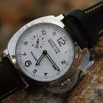 3A沛納海Pam499，亞洲7750自動 修改的P9000,28800vph機芯 316L不鏽鋼 白色錶帶黑牛皮錶盤