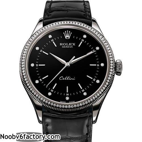 3A勞力士Rolex cellini 切利尼 50609RBR 鑲鑽 實心316L不鏽鋼 電鍍18K玫瑰金 藍寶石水晶玻璃 黑色牛皮錶帶