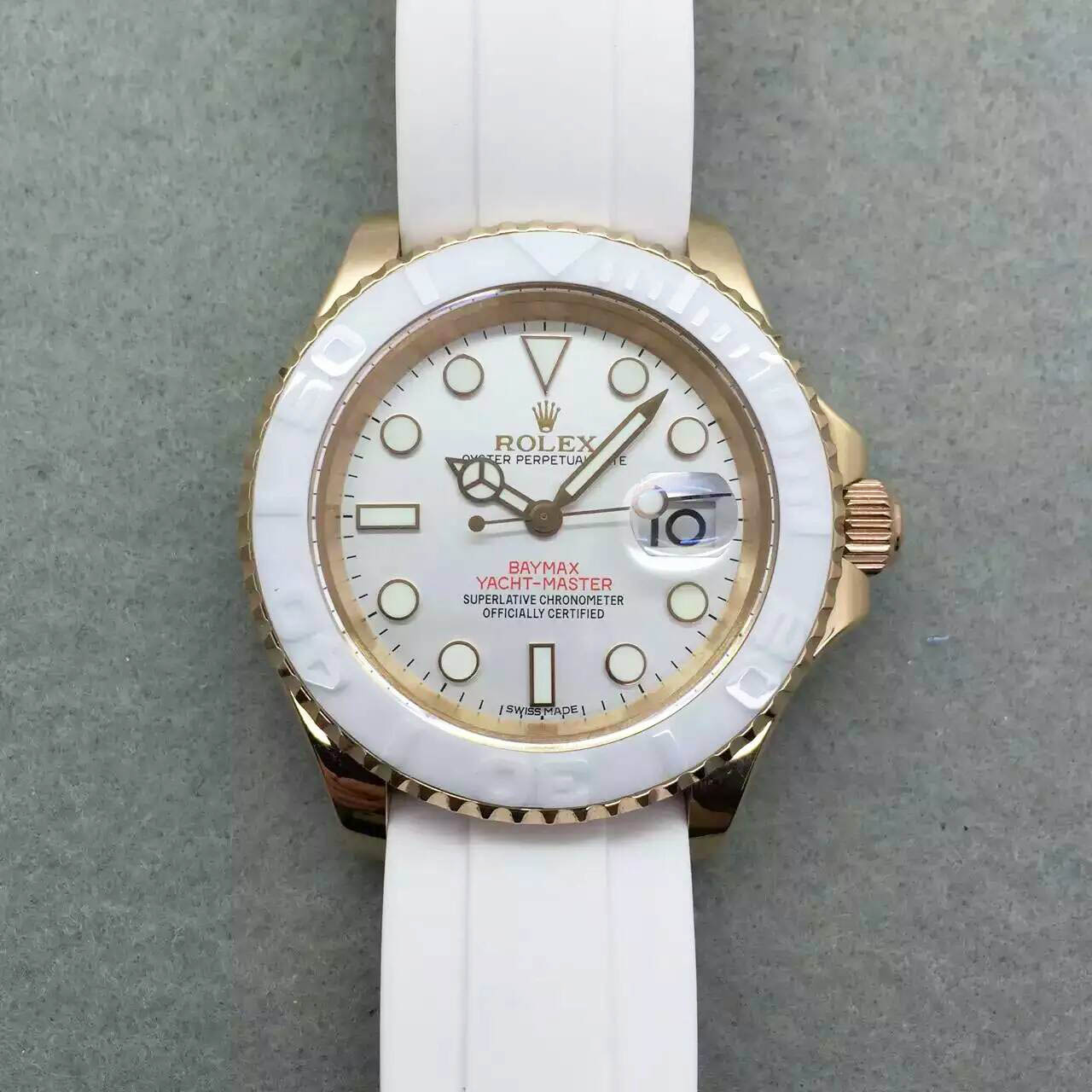 3A勞力士 ROLEX 游艇名仕型系列116655-Oysterflex bracelet 白盤腕錶錶 整體鋼錶殼搭配橡膠錶帶