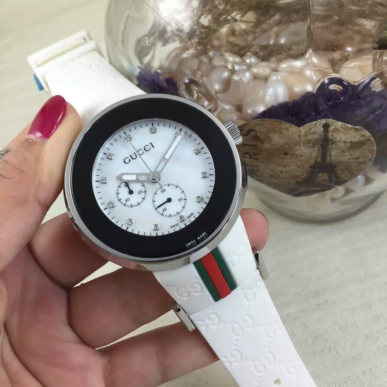 3A古馳 Gucci 最新推出最高版本計時男士腕錶 進口OS石英機芯 舒適膠帶 精鋼錶殼