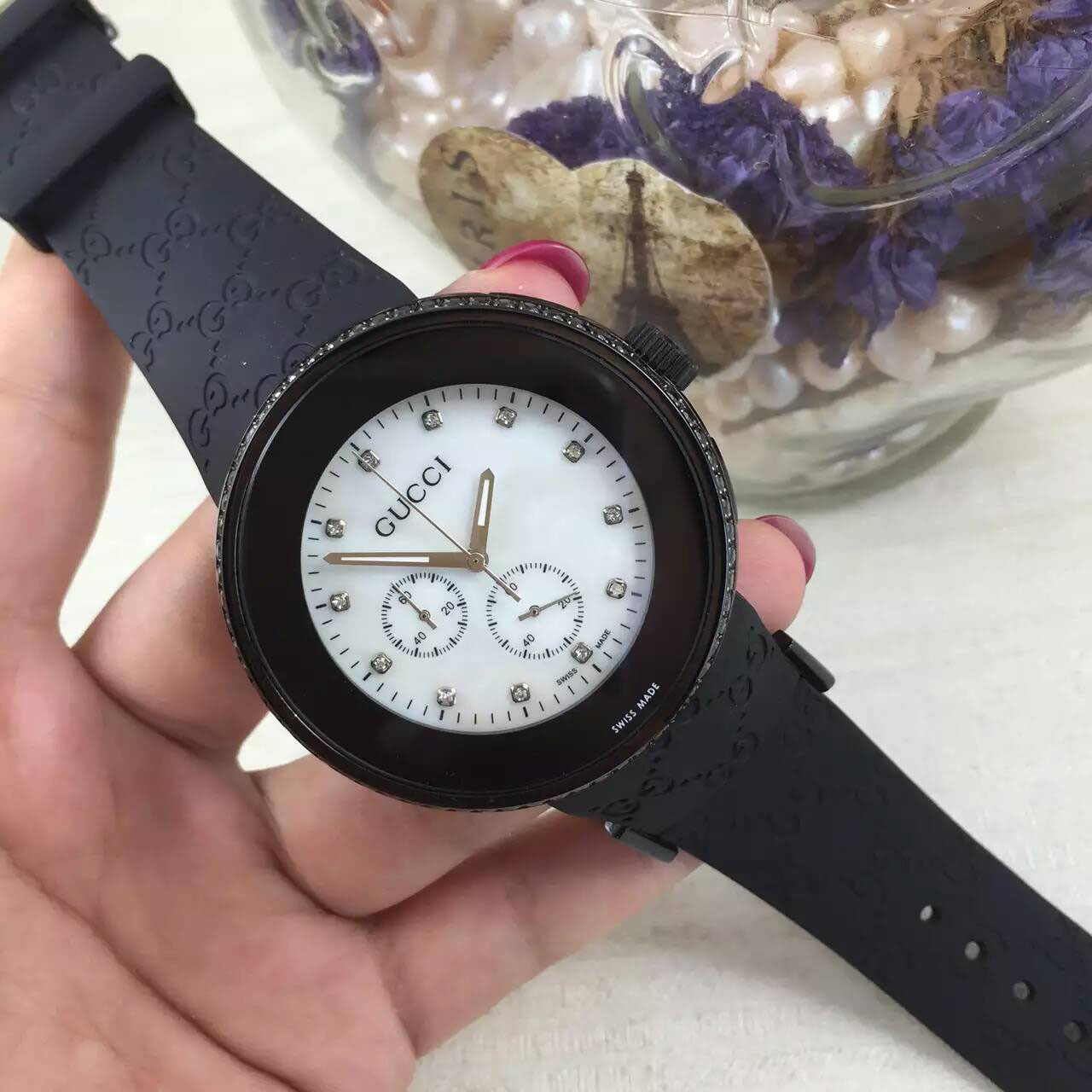 3A古馳 Gucci 最新推出最高版本計時男士腕錶 進口OS石英機芯 舒適膠帶