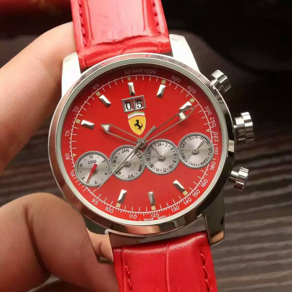 3A法拉利 Ferrari 男士腕錶 精品別致 運動賽車 礦物質玻璃鏡面 小牛皮皮帶