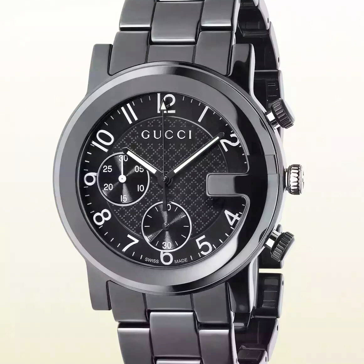 3A古馳 Gucci G chrono系列女士黑色陶瓷手錶YA101353 精鋼 黑色PVD鍍膜
