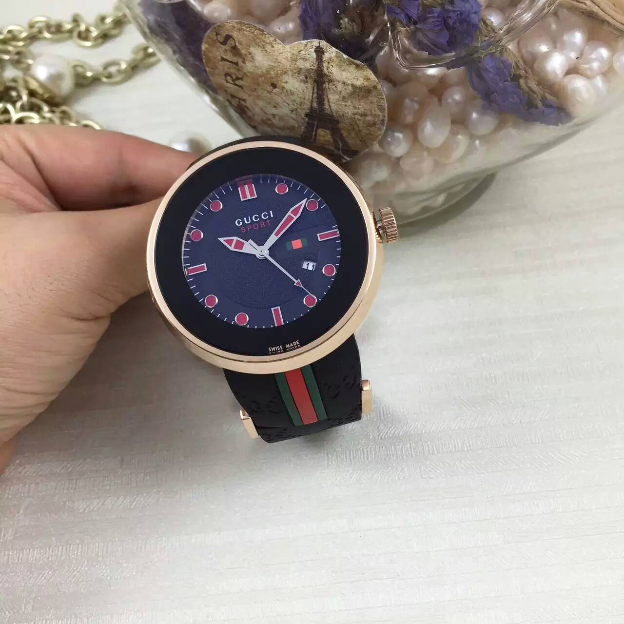 3A古馳 Gucci 最新推出最高版本男士腕錶 舒適膠帶 精鋼錶殼
