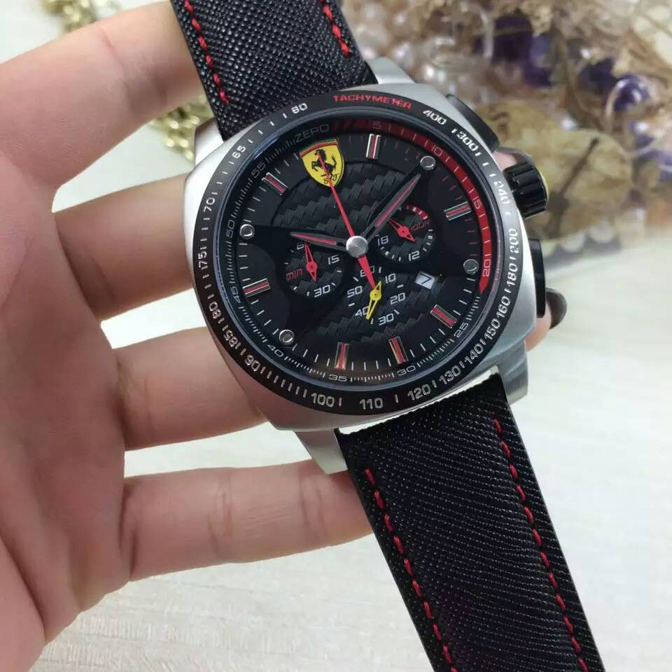 3A法拉利 Ferrari 經典高性能時尚跑車腕錶搭載進口石英機芯 鋼化幻彩玻璃 意大利彩色牛皮