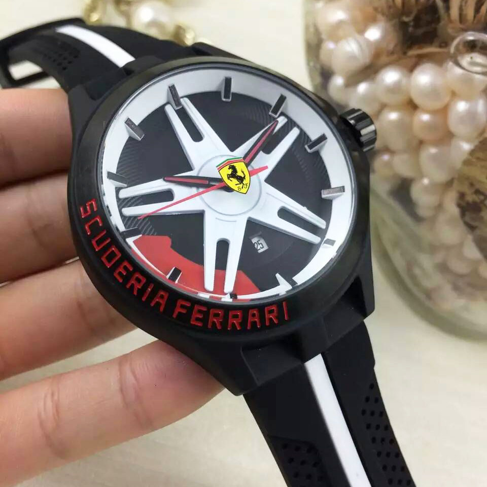 3A意大利汽車品牌法拉利 Ferrari 搭載進口石英多功能計時錶 霸氣躍馬膠帶