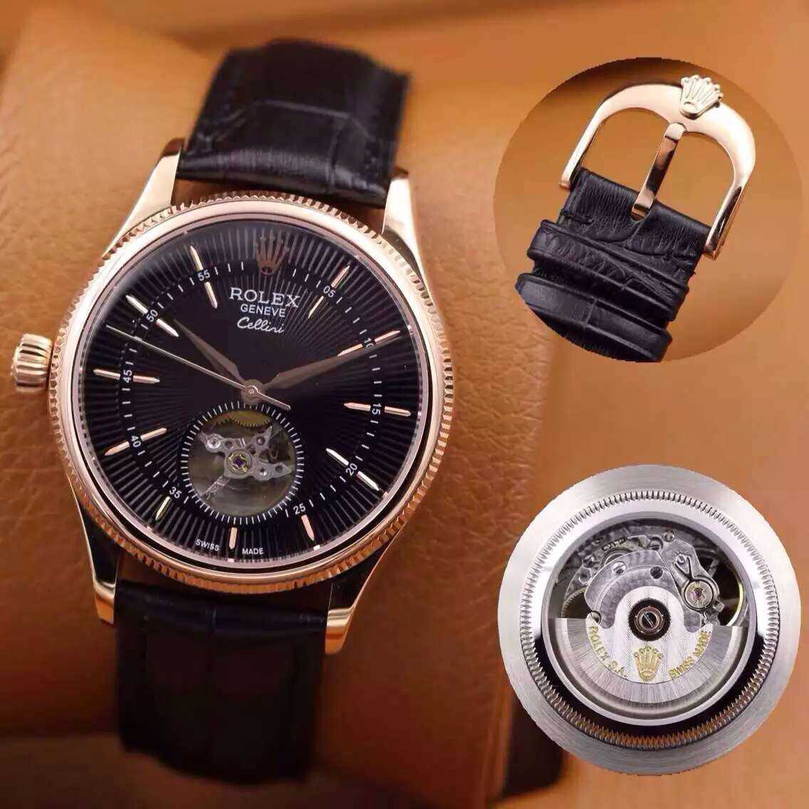 3A勞力士 Rolex 國際影帝周瑞發代言新款透底版陀飛輪腕錶 搭載鏤空2824機芯 藍寶石玻璃 小牛皮錶帶