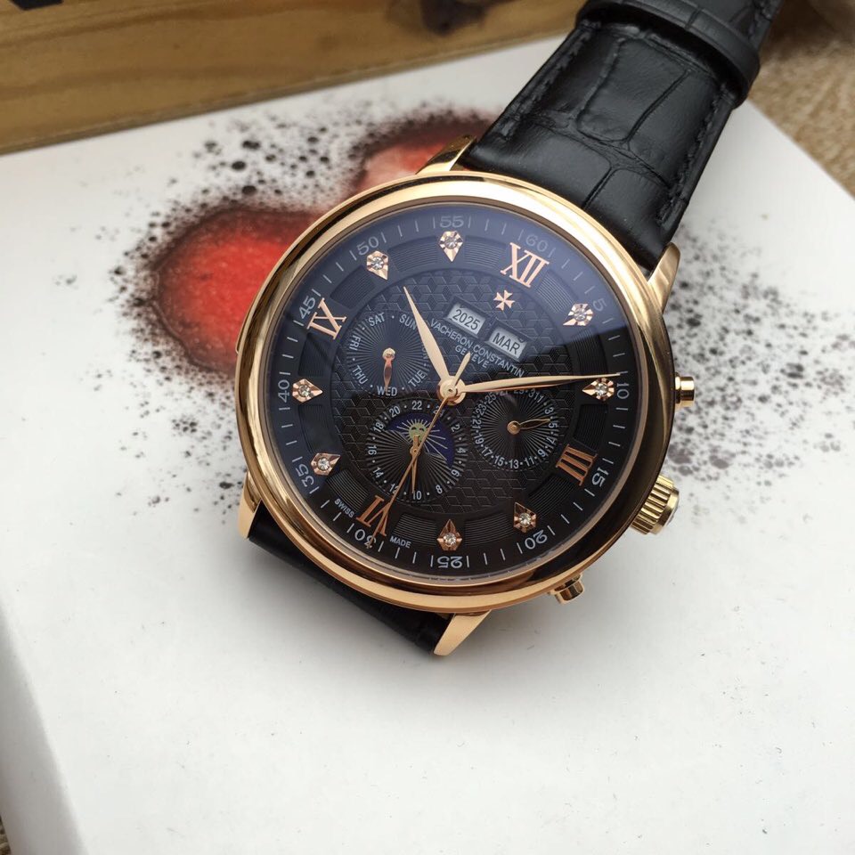 3A江詩丹頓 日內瓦紋全自動機械機芯  藍寶石玻璃 真皮錶帶 星辰萬年曆腕錶