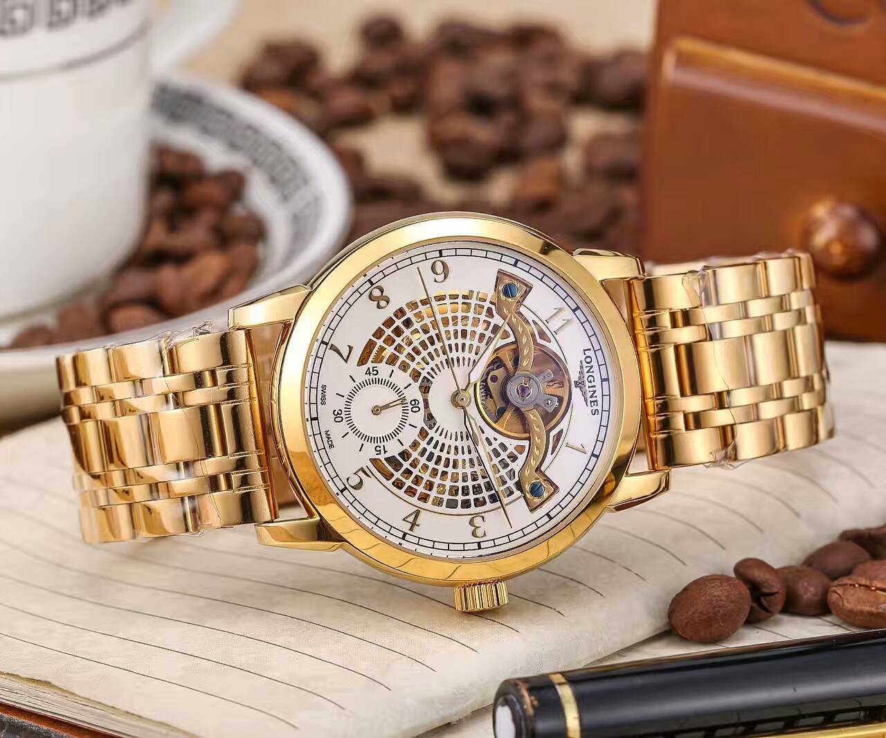 3A浪琴 精品男士鏤空腕錶 頂級機械機芯 礦物質超強鏡面 真牛皮錶帶 精湛品質