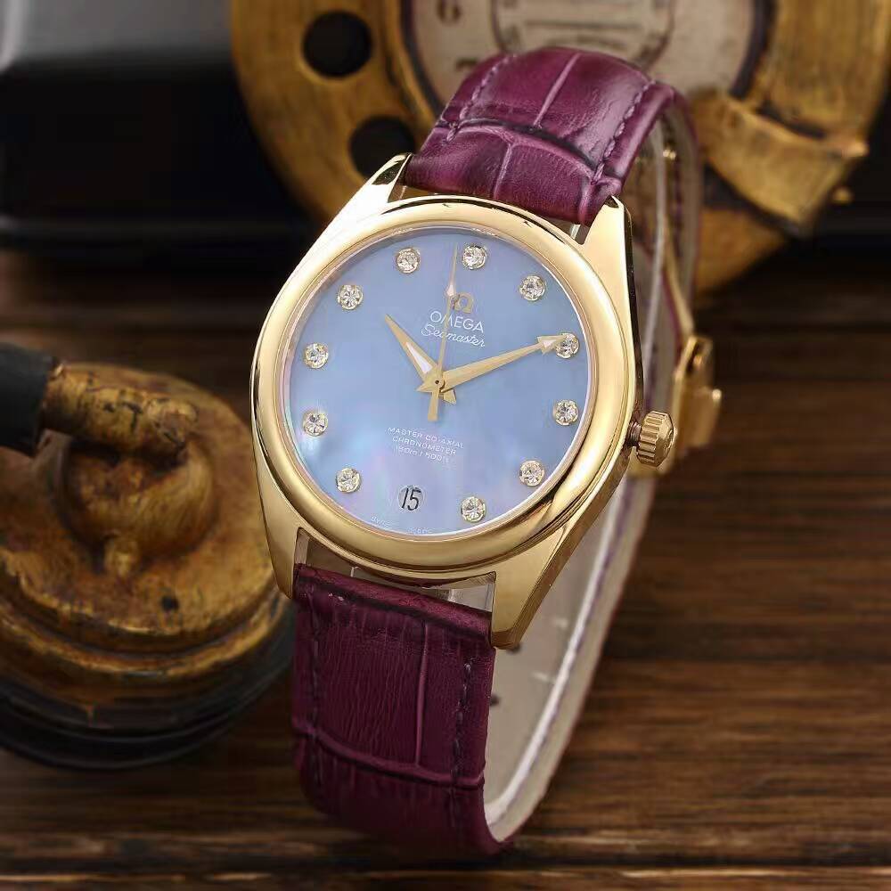 3A歐米茄 超霸系列女士腕錶 金黃錶殼 獨特錶盤 純鋼外殼 生活防水 手錶品牌