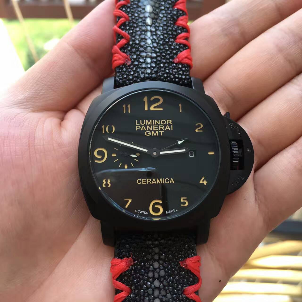 3A沛納海 魔鬼魚腕錶 雅黑錶殼 復古顏色數字 細長指針 藍寶石鏡面 手錶品牌