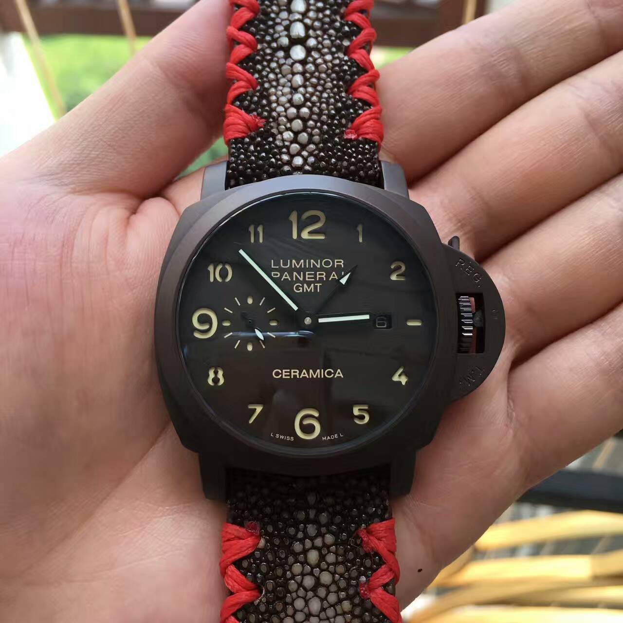 3A沛納海 魔鬼魚腕錶 雅黑錶殼 淡黃數字 海鷗機芯 細長指針 手錶品牌