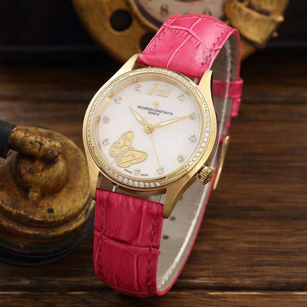 3A江詩丹頓 機械女士腕錶 金色錶殼 機械ETA2824機芯 環繞式鑲鉆 手錶品牌