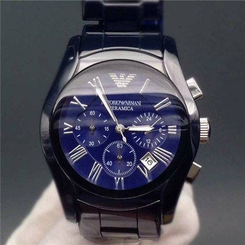 3A阿瑪尼經典陶瓷系列男女士腕錶白色pvd不鏽鋼錶帶藍色錶盤