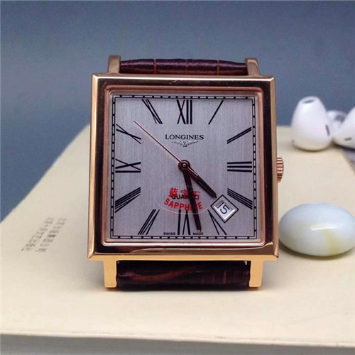 3A浪琴Longines經典複刻系列1968方形複古腕錶瑞士石英機芯藍寶石水晶鏡面真皮錶帶