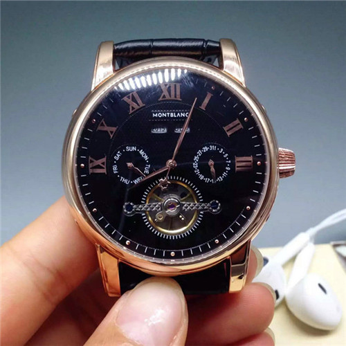 3A萬寶龍Montblanc男士腕錶全自動多功能機械機芯計時碼錶黃金色不鏽鋼錶殼