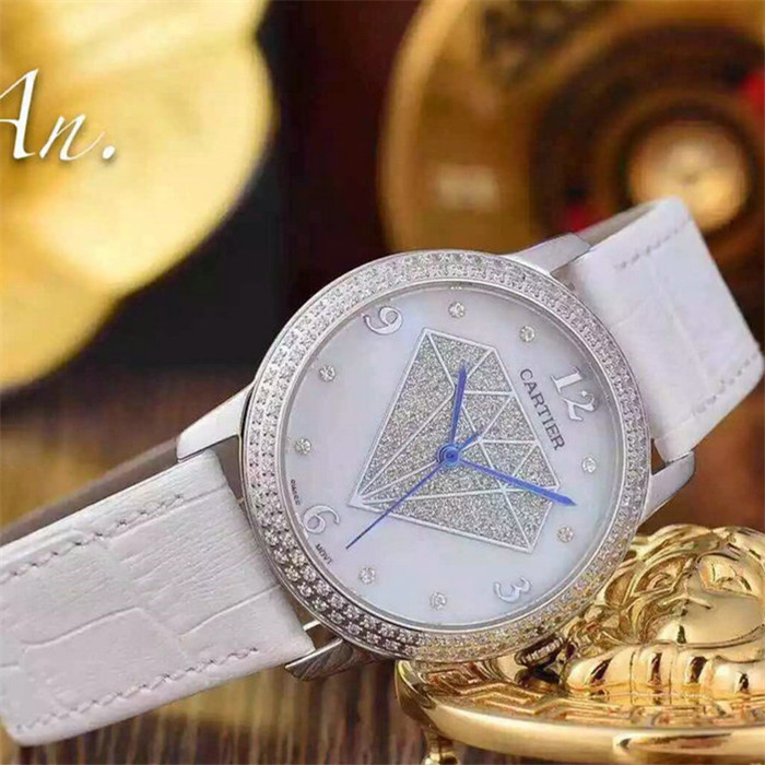 3A卡地亞Cartier腕錶瑞士石英機芯白色鑲鑽錶盤36mmX10mm