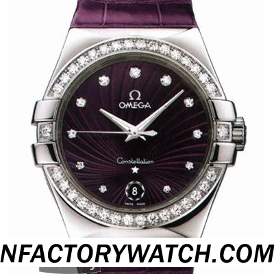 3A欧米茄Omega 星座系列 123.18.35.60.60.001 防刮蓝宝石水晶 紫色錶盘 钻石錶圈 
