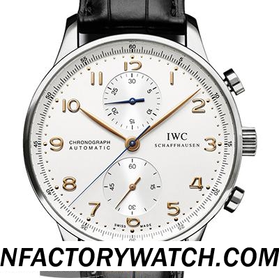 3A萬國IWC 葡萄牙計時 IW371445 實心316L精鋼錶殼 淡藍色鍍膜防劃藍寶石水晶 白色錶盤金色刻度