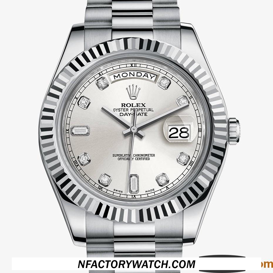 3A勞力士Rolex星期日曆型II M218239-0006 16F不鏽鋼 旋入式背及錶冠 銀盤鑲鑽