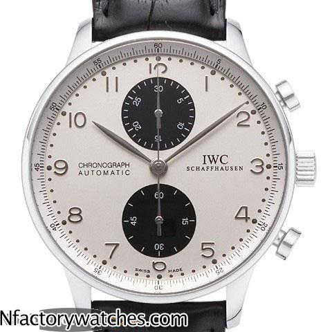 3A萬國IWC Portuguese Chronograph 葡萄牙計時 IW371411 亞洲ETA-7750-2自動機械計時 316L不鏽鋼錶 白色錶帶黑色牛皮 