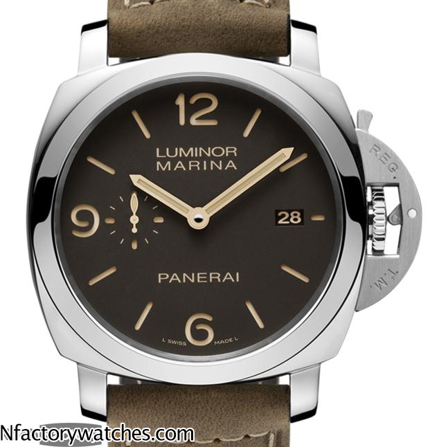 3A沛納海 panerai LUMINOR MARINA 1950 3 DAYS AUTOMATIC ACCIAIO Pam00608 pam608 超級夜光錶帶棕色瘋馬皮 316L不鏽鋼錶圈